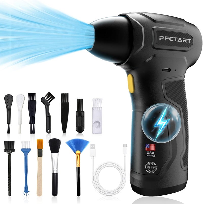 PFCTART Compress Air Duster, 200000RPM Electric Air Duster with Brushless Motor, Roller Adjustment, Rechargeable Cordless Air Blower for Keyboard, PC, Car, Home Cleaning Kits (Yellow) - Image 1
